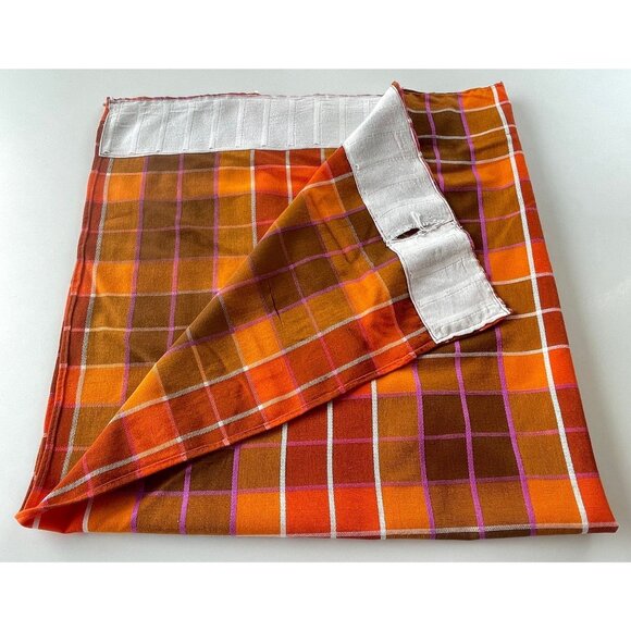 Vintage 70s pleated curtain, orange brown yellow purple plaid, single panel - Picture 9 of 10